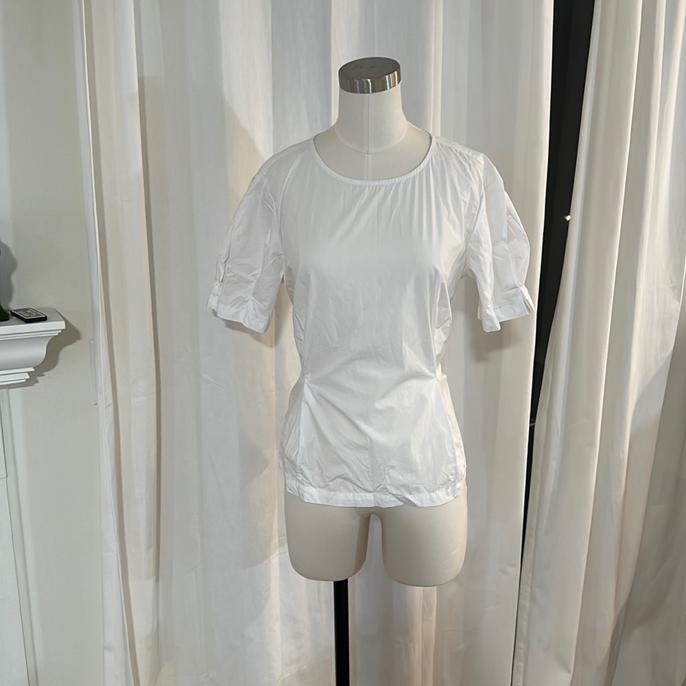 DKNY white peplum short sleeve cotton blouse size M